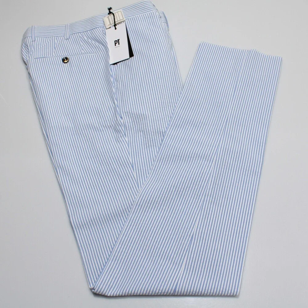 PT Torino NWT Chinos / Casual Pants Size 48 (US 32) Slim in Blue & White Stripes